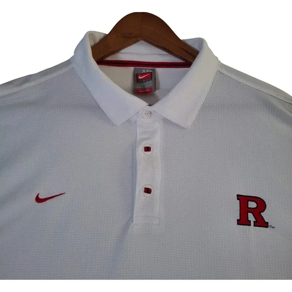 Nike Rutgers University Polo Shirt Mens XXL White Red Nike Fit Team Scarlet Y2K - Picture 4 of 9
